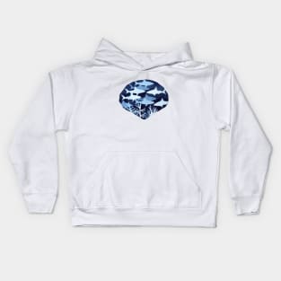 Shark Frenzy Negative Painting with white background Kids Hoodie